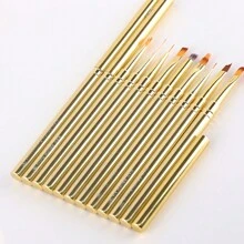 1/11 Peças Pincel Liner de Arte de Unhas, Pincel de Pintura com Padrão de Listras, Pincel de Extensão de Gel Acrílico UV, Caneta de Desenho e Escultura, Ferramenta de Manicure, Pincel de Unhas - Dourado - Visão 5