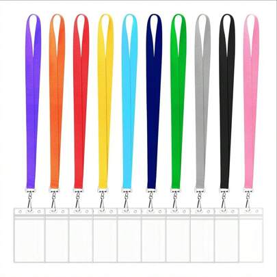 2.0cm Colorful Polyester Lanyard With Lobster Clasp, PVC Double-Sided Transparent Work ID Card Holder,School Supplies,Back To School