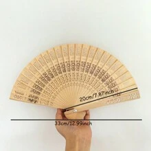 1pc 檀香镂空木扇木扇彩色檀香木扇镂空折扇印花木制工艺扇仿檀香扇，送礼佳品 - 杏色 - 查看 10