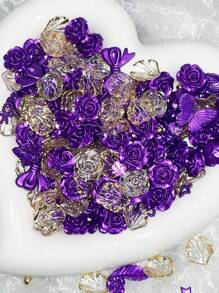 一袋70g哑光纯色星空花混合系列，蝴蝶结，仿珍珠DIY手链，手机壳，项链，珠宝，自制朋友礼物，穿孔多功能珠宝和装饰道具可用作框架装饰，以实惠的价格和高性价比打造名人卡道具，装饰和景观。所有款式均精心制作，包括仿珍珠，冰块和玫瑰，每个单独包装情人节