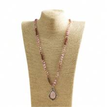 1 chiếc vòng cổ thắt nút bằng đá thủy tinh tự nhiên phong cách Bohemian, mặt dây chuyền hình giọt nước bằng đá tự nhiên 6mm cho áo len dành cho nữ - NK2055 - Xem 5