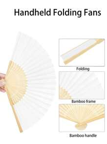 1件/5件/10件/15件/25件白色折扇袋套装，白色带透明袋折扇，白色手扇，透明袋，竹制手持折扇 - 彩色 - 查看 9