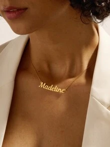 1pc 18K Gold Name Necklace, Personalized Name Pendant Necklace, Custom Name Necklace, Minimalist Name Jewelry For Women, Gift For Her, Contains Exquisite High-End Gift Box, Customizable With Different Fonts, And Different Necklaces To Choose From Gold, Rose Gold Stylish, Fall Fashion, Vintage, Unisex For Teenagers, Junior High School Students, Middle School Students, High School Senior High School Students, College Students, University Students, Freshman, Sophomore, Underclassmen
