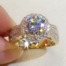 1 chiếc nhẫn hợp kim vàng lấp lánh thời trang đính đá Cubic Zirconia, quà tặng đính hôn/đám cưới/kỷ niệm/ngày lễ tình nhân/sinh nhật cho cô ấy, mẹ, mẹ, ngày của mẹ, quà tặng - Vàng - Xem 12