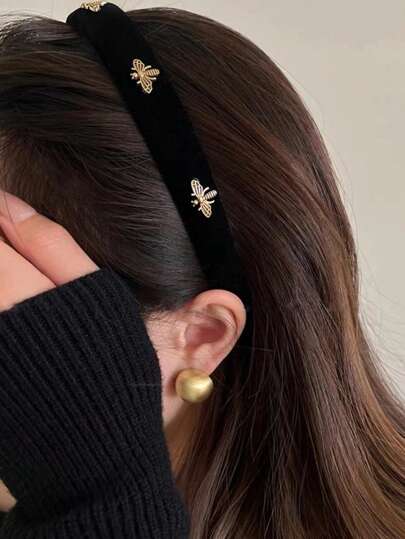1件装时尚毛绒蜜蜂布艺发带，优雅发箍头饰，女士发带，发箍头饰发饰