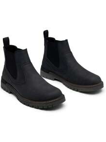 SHOESMORE Men's Fashion Boots Retro Casual PU Leather Male Boots Chelsea Boots Slip On Boots - AMY8121A-black - 查看 6