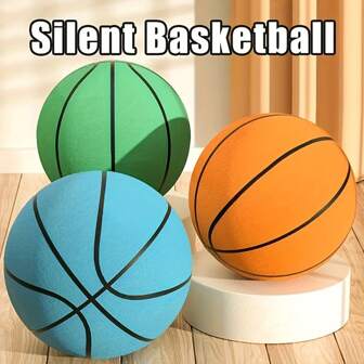 1 pièce Balle silencieuse de 18 cm / 21 cm / 24 cm, 3 options de tailles, en PU, sans bruit, pour une utilisation intérieure à domicile, balle de basket-ball élastique (le produit peut avoir un trou, ce qui est un phénomène normal et non un problème de qualité)