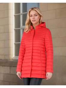 Women's Puffer Jacket Quilted Lightweight Padding Hood Packable Bubble Coat - Red - View 2