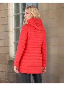 Women's Puffer Jacket Quilted Lightweight Padding Hood Packable Bubble Coat - Red - View 3