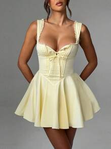 Women's Mini Corset Dress A-Line Deep V Neck Backless Ruffle Hem Sleeveless Dress For Party Club - Màu vàng - Xem 3