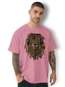 Men's Casual  Lion T-Shirt Premium Cotton Lion Shirt - Màu Hồng baby - Xem 1