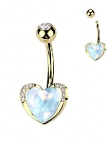 1pc Heart Shaped Navel Ring With Synthetic Zirconia, Stainless Steel Belly Button Jewelry, Gift For Date & Daily Wear - Love Navel Ring - View 6
