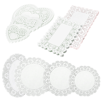 100pcs White Paper Lace Doilies Paper Placemats Doily - Decorative & Disposable For Dessert Fried Food, Wedding Tableware Decoration, Cake Packaging -Round/Oval/Rectangle/Heart