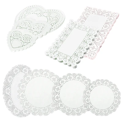 100pcs White Paper Lace Doilies Paper Placemats Doily - Decorative & Disposable For Dessert Fried Food, Wedding Tableware Decoration, Cake Packaging -Round/Oval/Rectangle/Heart, Valentine's Day Party, Home Decor, Home Gifts