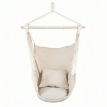 Distinctive Cotton Canvas Hanging Rope Chair With Pillows Beige Hanging Chair, Household Outdoor Hanging, Cotton Rope Cradle, Outdoor Hanging Basket, Yard Swing, Small Hammock