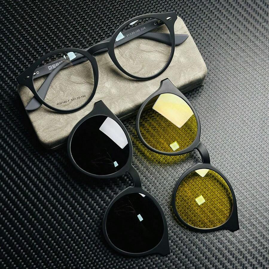 Unisex Clip-On AQ2180 3 Lens Polarized Glasses Frames With Spring TR-90 Magnetic Eyewear - Xám - Xem 1