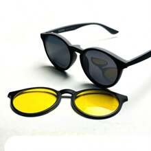 Unisex Clip-On AQ2180 3 Lens Polarized Glasses Frames With Spring TR-90 Magnetic Eyewear - Xám - Xem 8