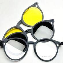 Unisex Clip-On AQ2180 3 Lens Polarized Glasses Frames With Spring TR-90 Magnetic Eyewear - Xám - Xem 4