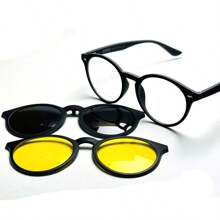 Unisex Clip-On AQ2180 3 Lens Polarized Glasses Frames With Spring TR-90 Magnetic Eyewear - Xám - Xem 7