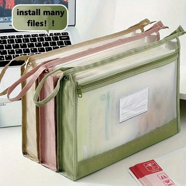 1pc Thickened Double Layer Mesh Portfolio Folder Organizer Bag, Large Capacity