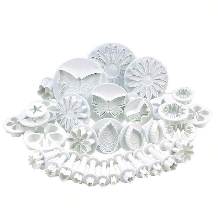 33Pcs Fondant Cake Cookie Plunger Cutter Sugarcraft Flower Leaf Butterfly Heart Shape Decorating Mold DIY Tools, Valentine's Day Party, Home Decor, Home Gifts - White - View 1
