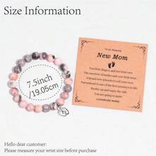 New Mom Inspirational Natural Stone Beaded Bracelet With Footprint Charm - Elegant Mother's Day Gift, Pregnancy Celebration Jewelry