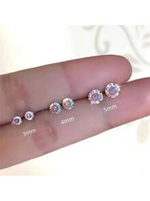 2 Stücke 925 Sterling Silber Multi-Farbige Kubische Zirkonia Ohrstecker, Funkelnde Kubische Zirkonia Ohrringe geeignet für den täglichen Gebrauch