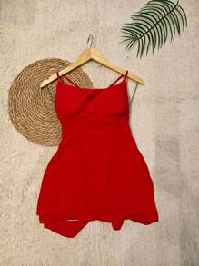 Dune Fabric Pleated Jumpsuit With Padding - 紅色 - 查看 1