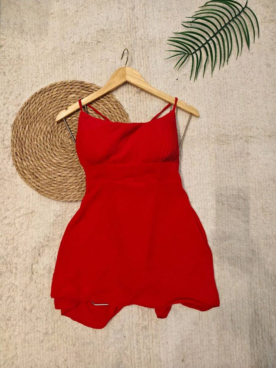 Dune Fabric Pleated Jumpsuit With Padding - 紅色 - 查看 1