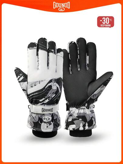 GOUNOD 1 PARA Wzorzyste Termiczne Grube Wiatroszczelne Rękawice Narciarskie Śnieg Najcieplejsze Rękawice Rowerowe Snowboard Zimna Pogoda Do Ekranu Dotykowego Palca, Ogrzewacze Dłoni, Rękawice Zimowe, Rękawice Śnieżne