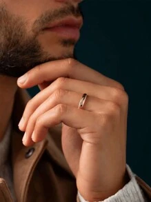 1 件男士时尚经典商务个性化戒指，宽度 4 毫米，镀金铜扣，奢华珠宝结婚/订婚戒指 - 戒指寬度(4mm) - 查看 2