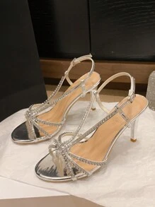 惊艳水晶凉鞋，优雅纤细性感银色高跟鞋，闪亮正式活动情人节