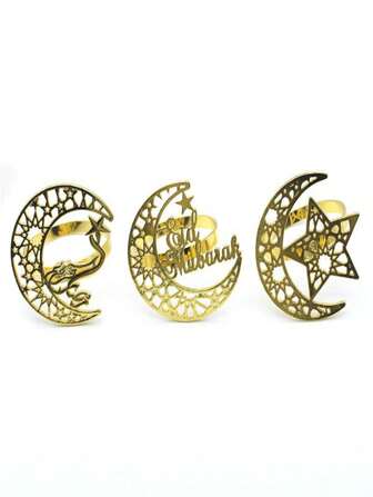 1/2pcs/ Napkin Rings, Gold Hollow Moon And Star Metal Napkin Holder Napkin Rings, Napkin Buckles Table Decoration For Party Holiday Wedding Banquet,Metal Napkin Ring,Party Decoration,Light Up Moon