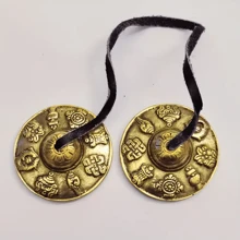 1/2 Set Nepal Bell Cymbals, Handcrafted Meditation And Yoga Chimes, Clear Resonance, Metal Percussion Instrument, Double Bells, Spiritual Healing, Mindfulness, Yoga Buddhist And Relaxation Music Tool - Gold - View 9