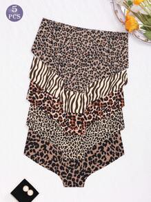 5入組高腰彈性無痕包覆豹紋女士內褲 - 彩色 - 查看 2