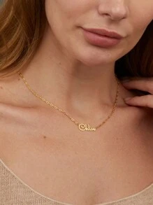 1pc 18K Gold Name Necklace, Personalized Name Pendant Necklace, Custom Name Necklace, Minimalist Name Jewelry For Women, Gift For Her, Contains Exquisite High-End Gift Box, Customizable With Different Fonts, And Different Necklaces To Choose From Gold, Rose Gold Stylish, Fall Fashion, Vintage, Unisex For Teenagers, Junior High School Students, Middle School Students, High School Senior High School Students, College Students, University Students, Freshman, Sophomore, Underclassmen
