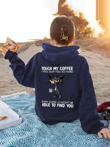 1pc Tween Girls Casual Cute Animal Print Hoodie Sweatshirt, Pullover Thermal Lined Hooded Top For Autumn/Winter