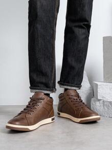 SHOESMORE Men's Fashion Black Sneakers High Top Dress Sneakers Outdoor Brown Skate Shoes Sporty Grey Boots - A81Q09-nâu đậm - Xem 2