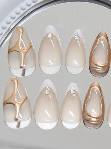 24 miếng dán móng tay kiểu Pháp màu trắng, ngắn, phủ kín toàn bộ móng, có các màu hồng, màu da, màu trắng, phù hợp cho phụ nữ và bé gái, dụng cụ làm móng nghệ thuật, trang trí móng tay dịp Giáng sinh. - Nhiều màu - Xem 3