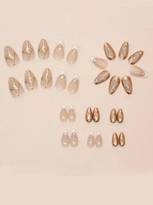 24 miếng dán móng tay kiểu Pháp màu trắng, ngắn, phủ kín toàn bộ móng, có các màu hồng, màu da, màu trắng, phù hợp cho phụ nữ và bé gái, dụng cụ làm móng nghệ thuật, trang trí móng tay dịp Giáng sinh. - Nhiều màu - Xem 2