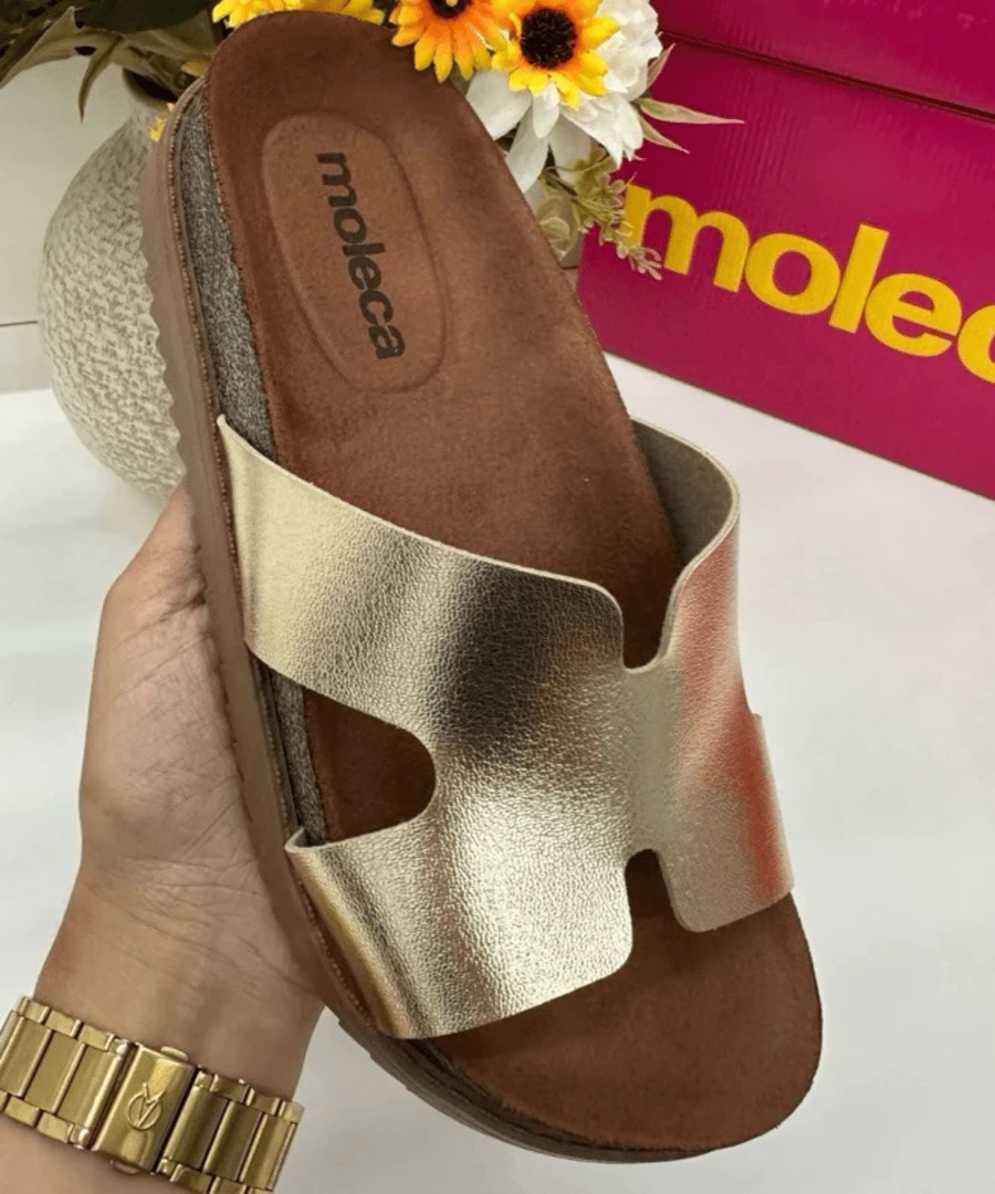 Moleca Women's Flatform Clog Sandal Summer Fashion Comfort ORIGINAL - 5500.100 - H-Strap - Dourado Moleca - H 型錶帶 - 查看 1