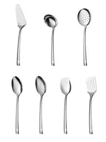 1/7pcs Stainless Steel Serving Utensil Sets, Including Cookware Spatula, Spoon, Cake Server, Soup Ladle, Suitable For Hotel, Restaurant, Party, Buffet, Home Cooking