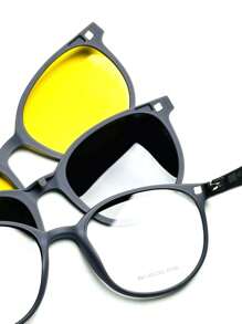 Round Clip On Glasses Frame TR-90 Material With Spring - Xám - Xem 4