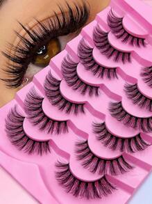 7 对假睫毛纤细睫毛自然假睫毛猫眼睫毛仿貂毛蓬松条状假睫毛套装条状睫毛，睫毛，睫毛，假睫毛 - 黑色 - 查看 2