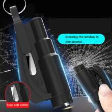 1pc Multi-Functional 2-In-1 Car Escape Tool, Mini Spring Automatic Window Breaker And Seatbelt Cutter (Window Breaker + Seatbelt Cutter) - Black - View 1