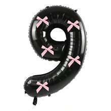 40 英寸粉色蝴蝶结装饰黑色数字 0-9 铝箔气球，粉色蝴蝶结装饰，适合生日派对、情人节、周年纪念、结婚求婚、圣诞节、新年装饰 - 黑色數字 - 查看 14