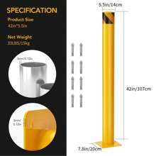 Safety Bollard,2 Packs 42 Inch Height Bollard Post,Steel Safety Bollard Post Parking Barrier With 8 Anchor Bolts,Yellow Driveway Security Bollards For Traffic Control,Driveway Barrier,Parking Pole,Traffic-Sensitive - 黃色 - 查看 4