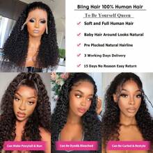 bling hair 180% Deep Wave Frontal Wig 13x6 HD Lace 34inches Deep Water Wave Wig Human Hair Brazilian Human Hair Wigs Swiss Lace For Women Natural Black Color - Natural Black - Xem 6