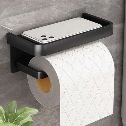 Toilet Paper Holder With Storage Shelf - Wall Mounted, Self-Adhesive Or Screw Fixing, No Drilling Required, Holds Toilet Paper And Phones, Bathroom Decor, Autumn Decor