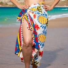 Marujá Beach Beach Sarong In White Printed Viscolinho Pareo Beach Cover-Up - Xem 4